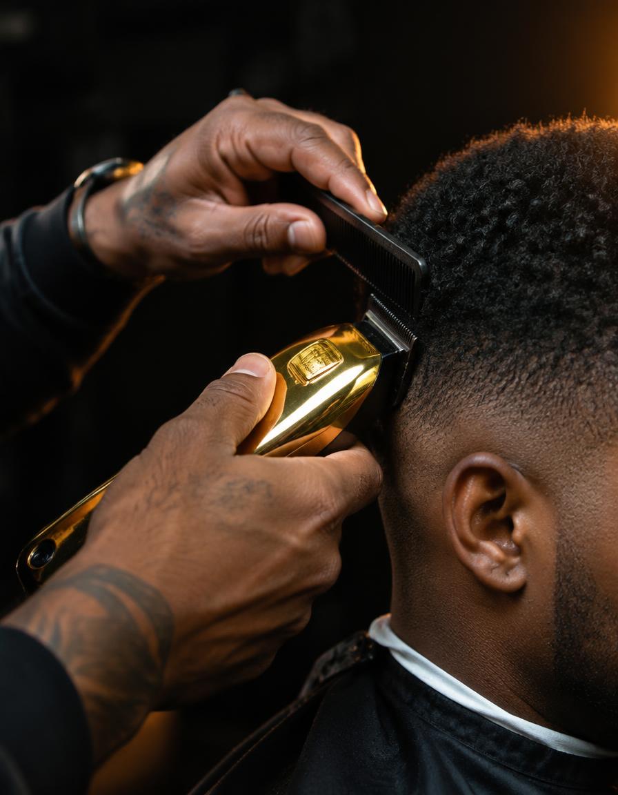 Barber working with clippers and comb