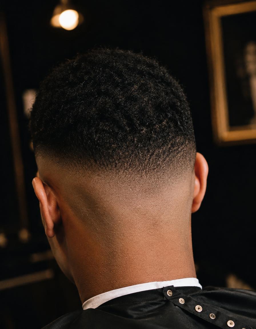 Skin fade haircut, back view